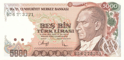Turkey - Pick 198 - 5.000 Lirasi