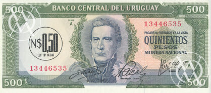 Uruguay - Pick 54 - 0.5 Nuevo Peso on 500 Pesos