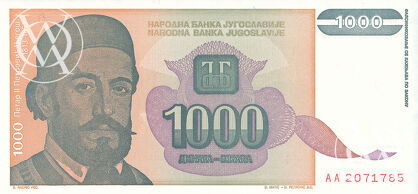 Yugoslavia - Pick 140 - 1.000 Dinara