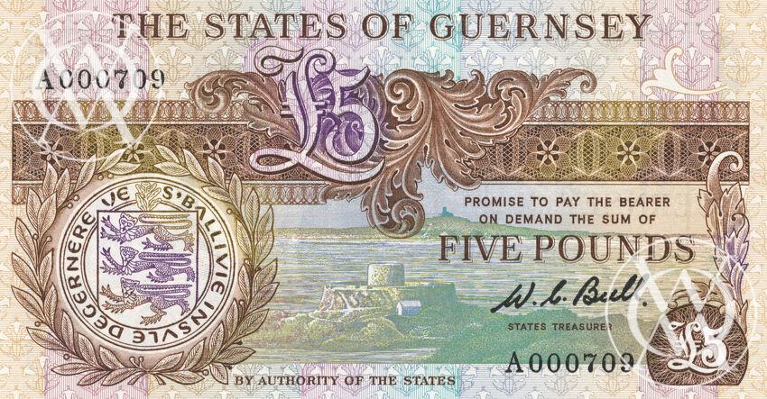 Guernsey - Pick 49a - 5 Pounds - 1980 rok - niski numer seryjny