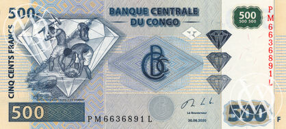 Congo Democratic Republic - Pick W96D - 500 Francs - 2020 rok