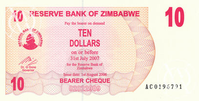 Zimbabwe - Pick 39 - 10 Dollars - 2006 rok