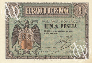 Spain - Pick 107 - 1 Peseta - 1938 rok