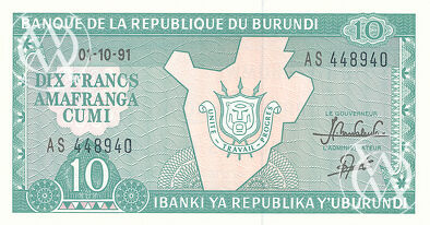 Burundi - Pick 33b - 10 Francs