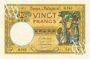 Madagascar - Pick 37 - 20 Francs - 1937/47 rok