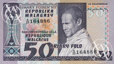 Madagascar - Pick 62 - 10 Ariary - 50 Francs - 1974 rok