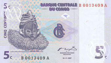 Congo Democratic Republic - Pick 81 - 5 Centimes