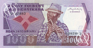 Madagascar - Pick 68a - 1000 Francs (200 Ariary) - 1983/87 rok