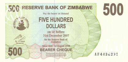 Zimbabwe - Pick 43 - 500 Dollars - 2006 rok