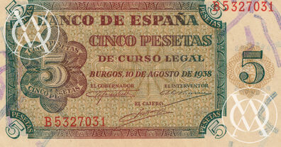 Spain - Pick 110 - 5 Pesetas - 1938 rok