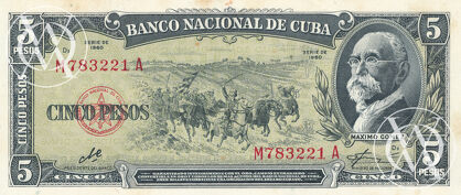 Cuba - Pick 91c - 5 Pesos - 1960 rok