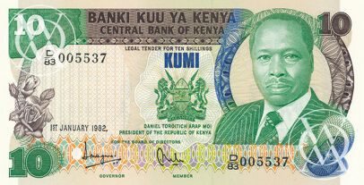 Kenya - Pick 20b - 10 Shillings - 1982 rok