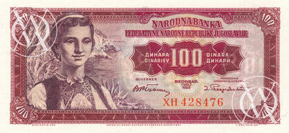 Yugoslavia - Pick 69 - 100 Dinara - 1955 rok