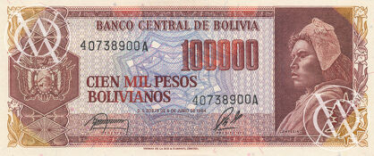 Bolivia - Pick 171a - 100.000 Pesos Bolivianos -  1984 rok