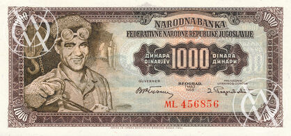 Yugoslavia - Pick 71 - 1.000 Dinara - 1955 rok