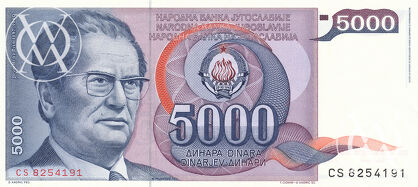 Yugoslavia - Pick 93a - 5.000 Dinara - 1985 rok
