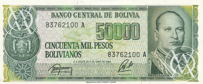 Bolivia - Pick 196 - 5 Centavos on 50.000 Pesos Bolivianos - 1987 rok
