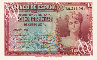 Spain - Pick 86 - 10 Pesetas - 1935 rok